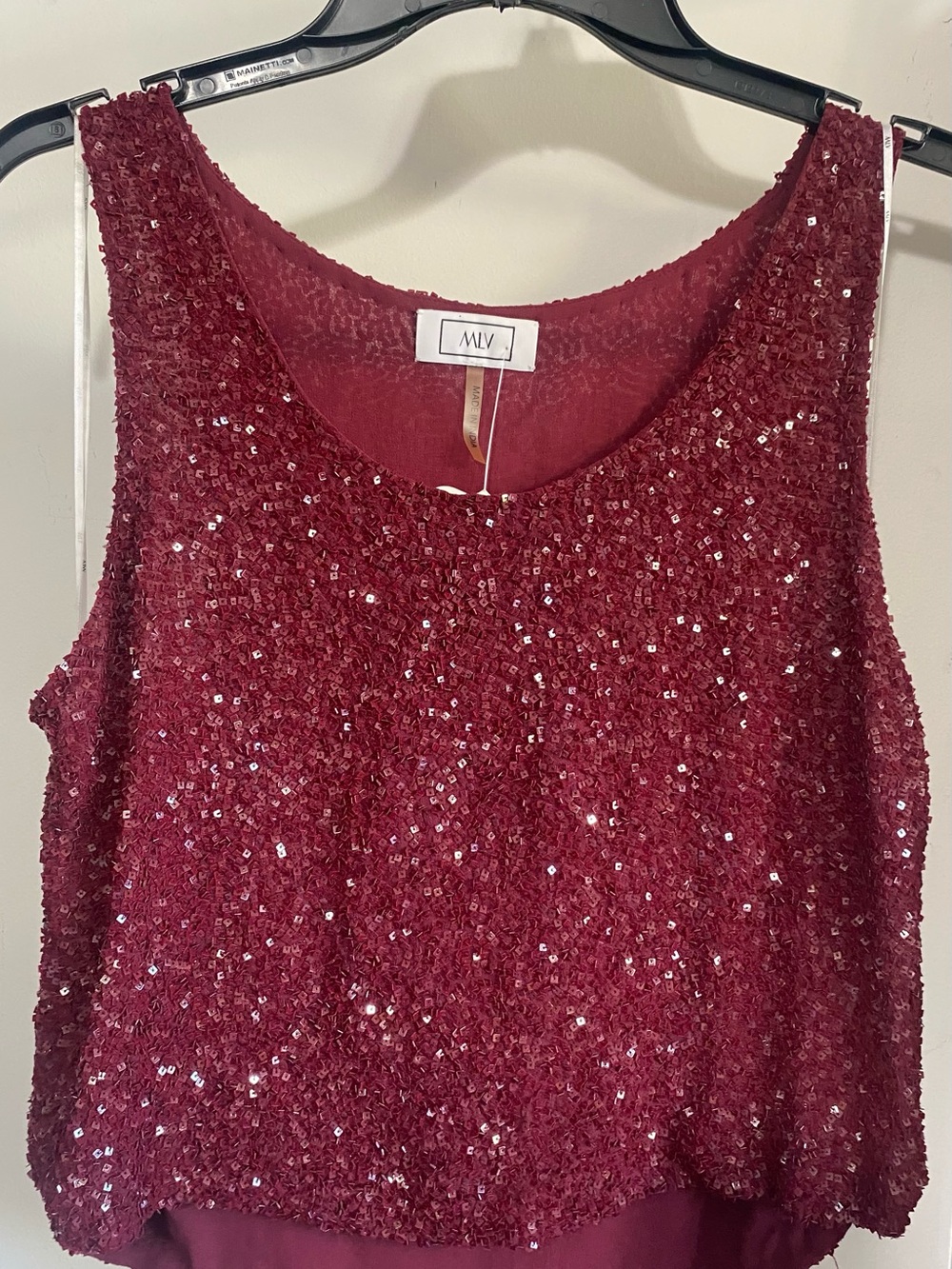 MLV Sparkling Wine-Red Sequin Sleeveless Top and pant set